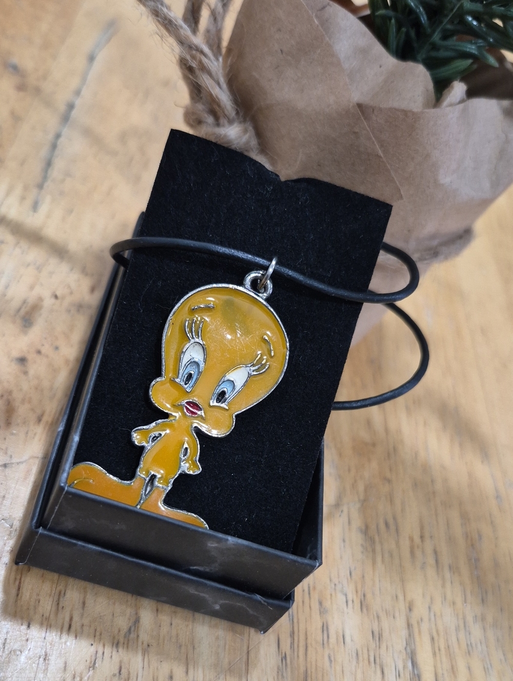 Source Unknown Yellow Tweety Pendant Necklace with Black Cord